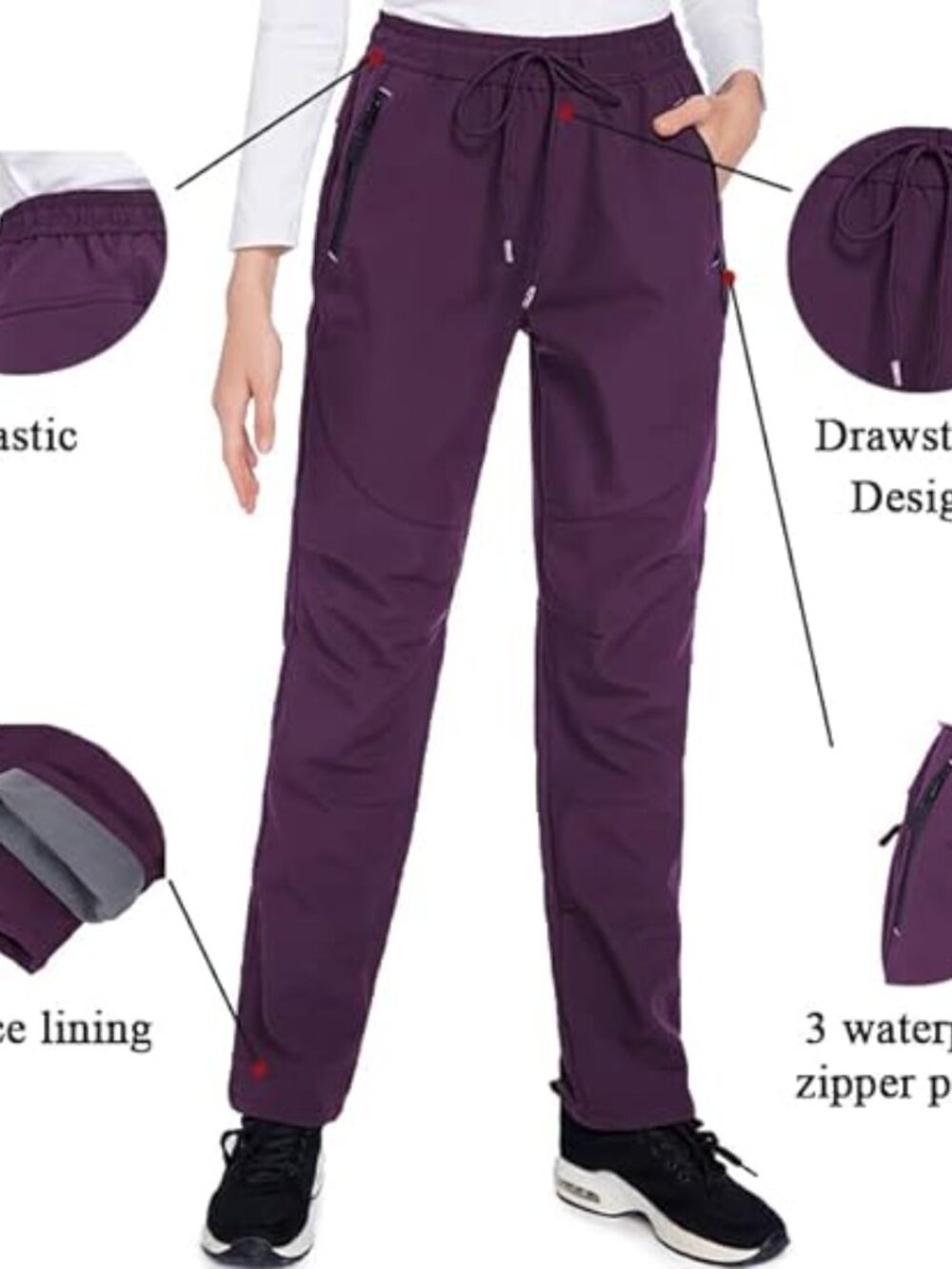 Womens Snow Ski Pants Waterproof Windproof Fleece Lined Warm Hiking pants-XS